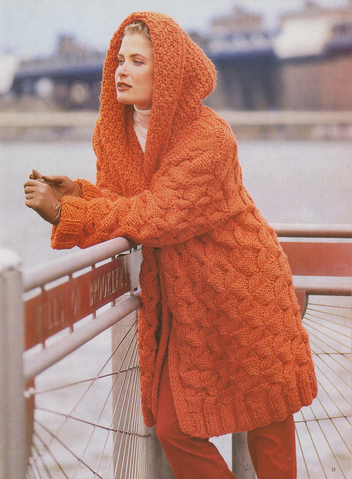 Women Hooded Cable Coat Knitting Pattern, Vintage Ladies Long Jacket