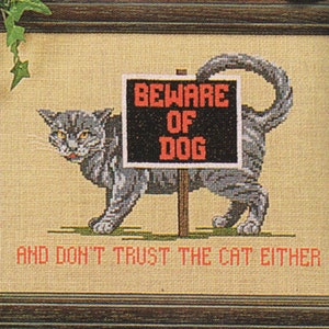 Cross Stitch Pattern Beware of Dog PDF Vintage Embroidery Instant Download