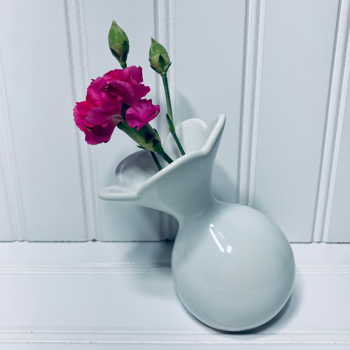 Vintage White Ceramic Bud Vase Floral 4.5 Inches Shabby Chic Etsy