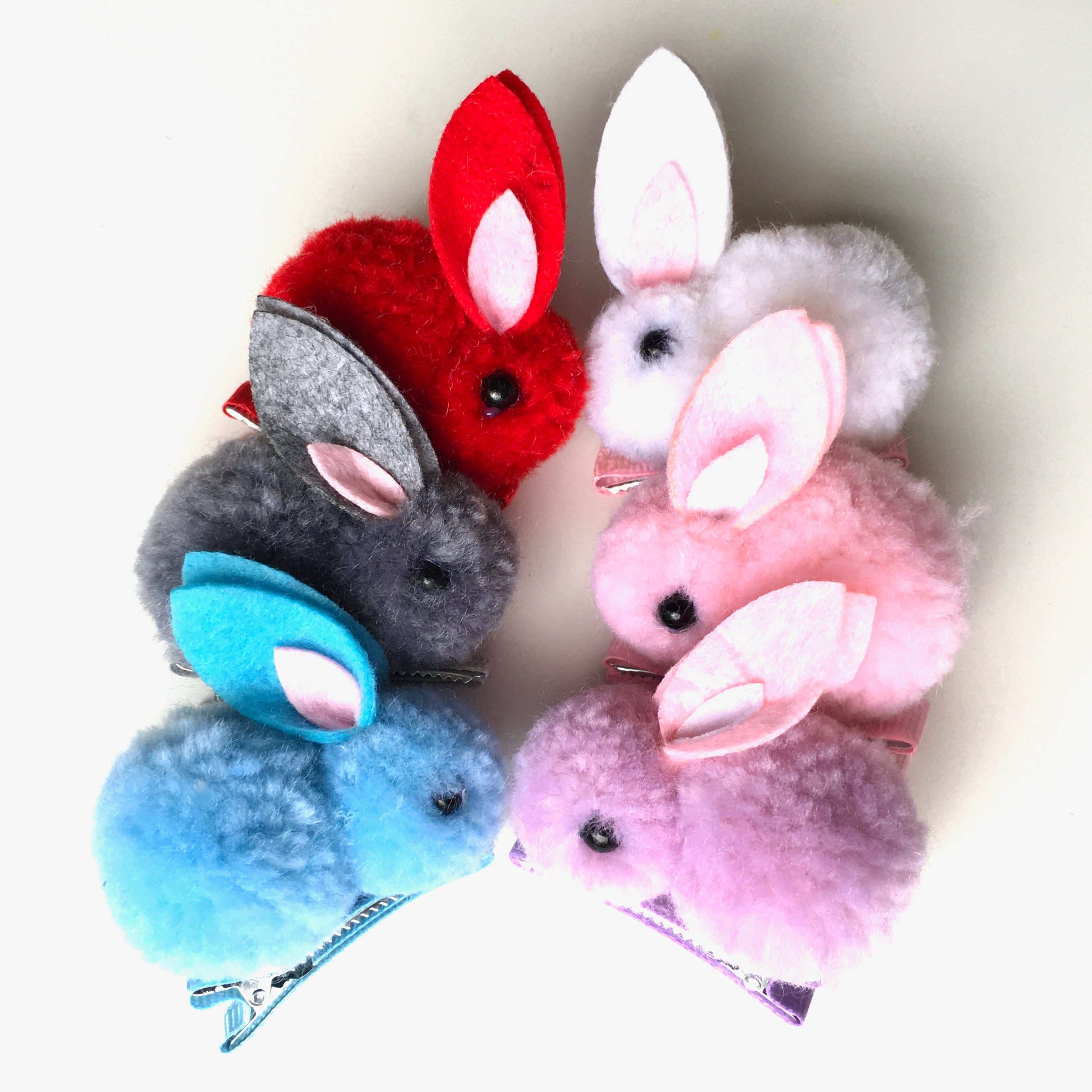 KONTONTY 4Pcs Wool Felt Fun Black Hair Clips DIY Rabbit Bunny Cosplay  Supplies Bunny Ear Charms Wool Felt Ears pom poms Crafts Bunny Hair Clips  Felt