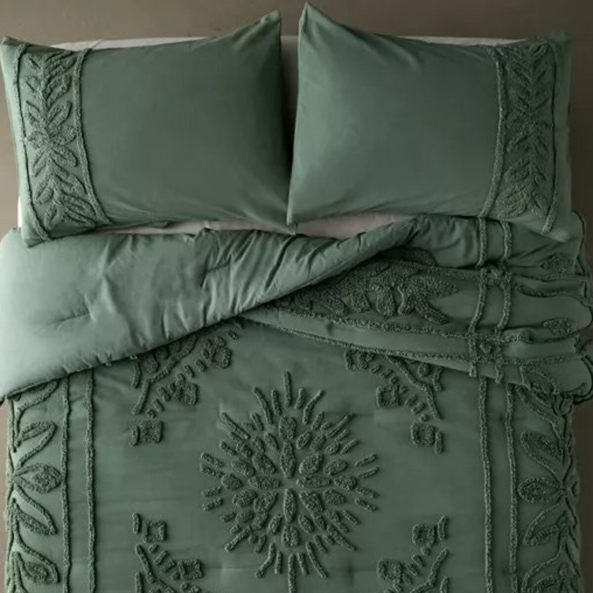 Green, King size - Rust Tufted Duvet Cover 3 Pcs Cotton Comforter Cover