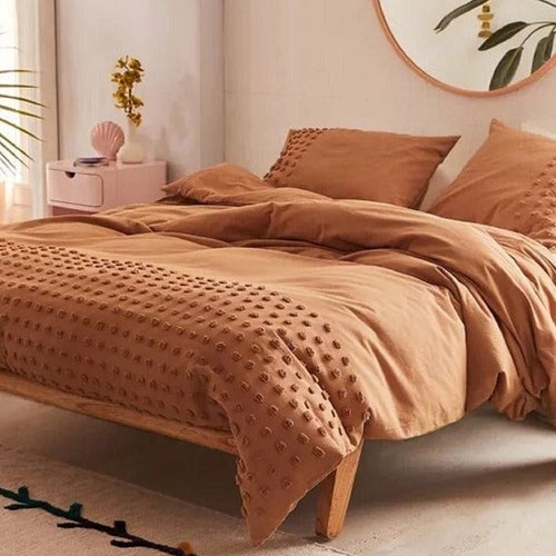 3 Pc Terracotta Duvet Cover Tufted Set Boho Bedding Queen King Etsy