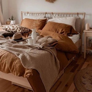 3 Pcs Linen Cinnamon Bedding Set Linen Comforter Cover With Matching Pillowcases Full Duvet Cover Boho Bedding Home Decor Queen King Cover