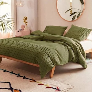 3 Pc Moss Green Duvet Cover Dorm Bedding Set Tufted set Boho Bedding Queen King Comforter Cover Duvet Bedding Home Decor Duvet Bedding Set