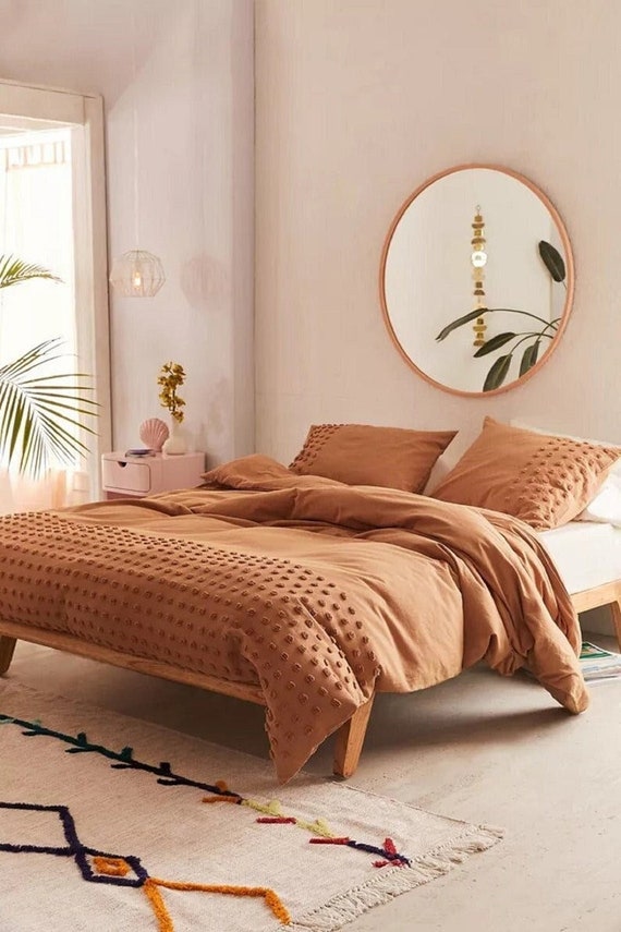 Terracotta Rust Duvet Cover With Pillow Covers, Bohemian Cotton