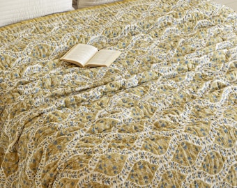 Indian Jaipuri Block Print Quilt Printed Reversible Razai, Cotton Handmade Floral Quilt Jaipuri razai Bedspread Comforter King Queen Bedding