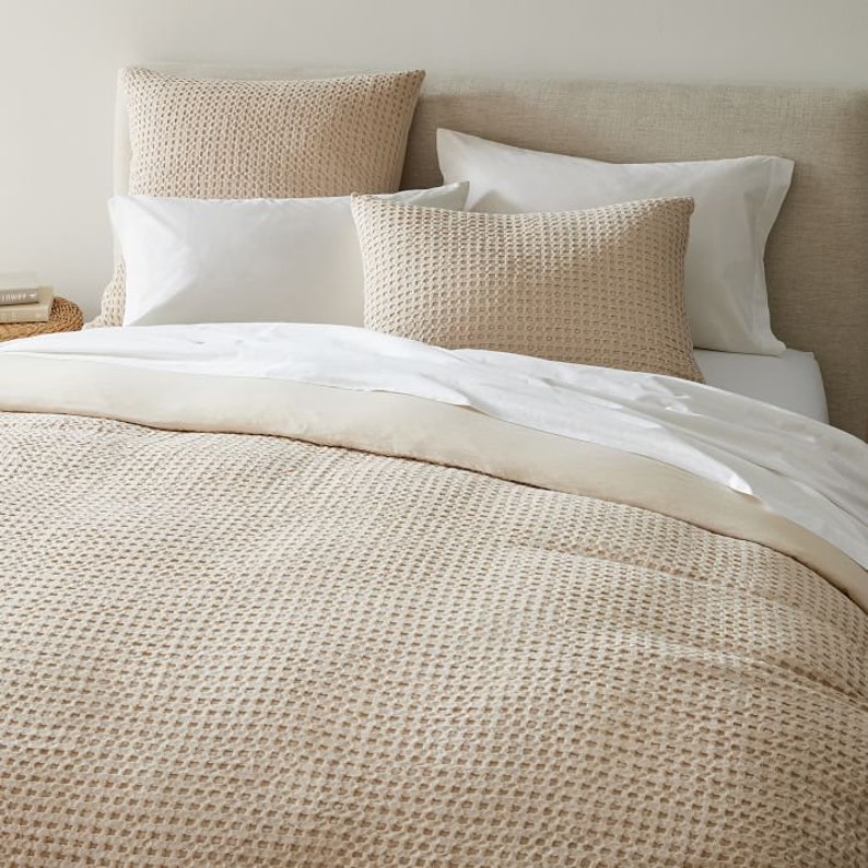 Waffle Duvet Cover Set Boho Bedding 3 Pcs Set Beige 100 Etsy