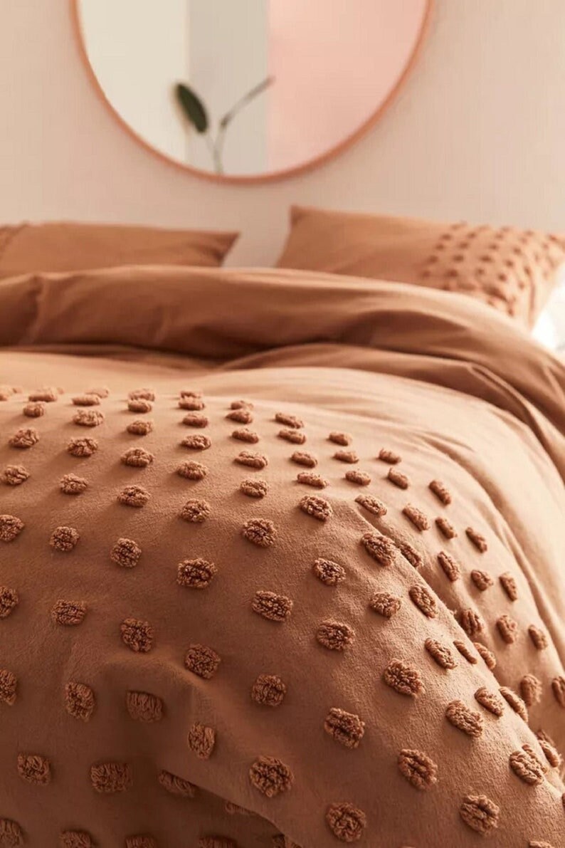 3 Pc Terracotta Duvet Cover Tufted Set Boho Bedding Queen King Etsy