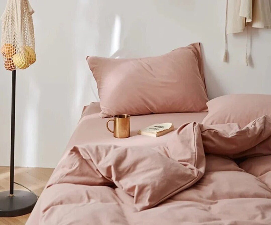 Dusty Pink Linen Duvet Cover Ultra Soft Quilt Cover Boho Bedding King