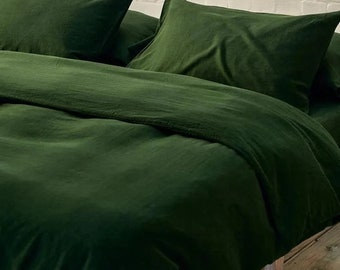 Dark Green Cotton Duvet Cover Softened Pre-Shrunk Cotton Duvet with Matching pillow Cases Duvet Cover King Full Double Twin Comforter Cover