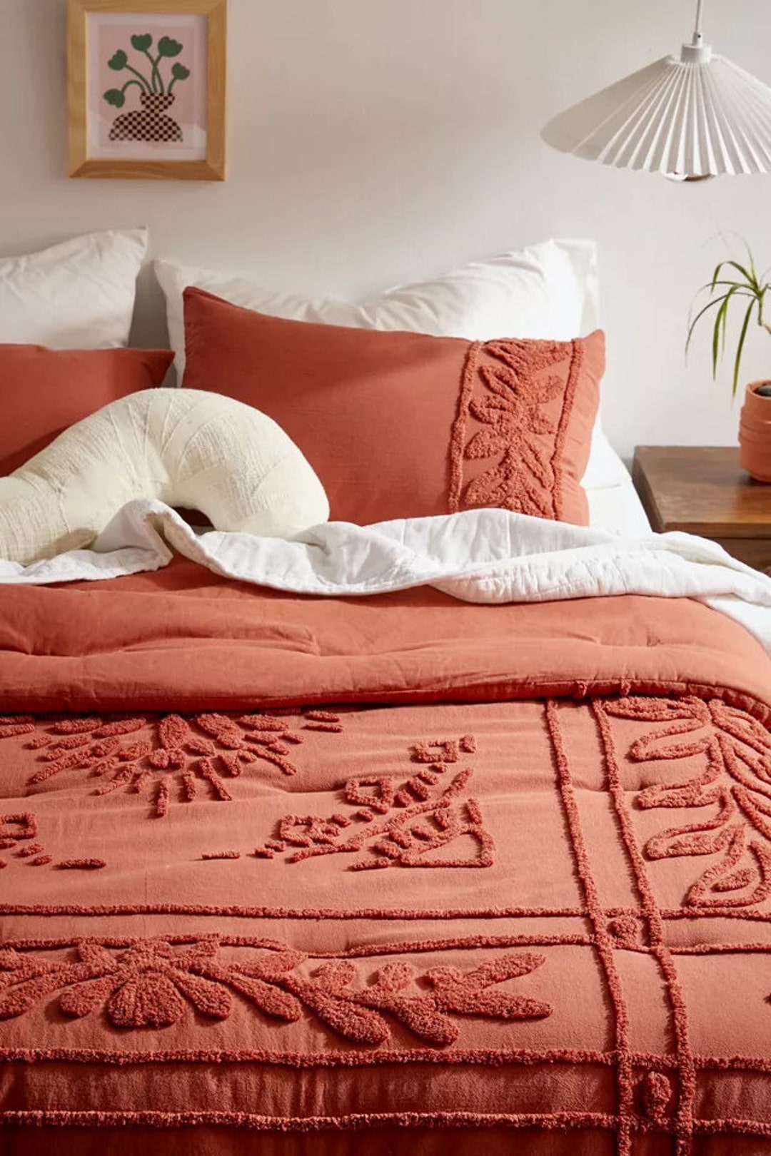 Rust Tufted Duvet Cover 3 Pcs Cotton Comforter Cover Boho Duvet Cover Farmhouse Bedding 100