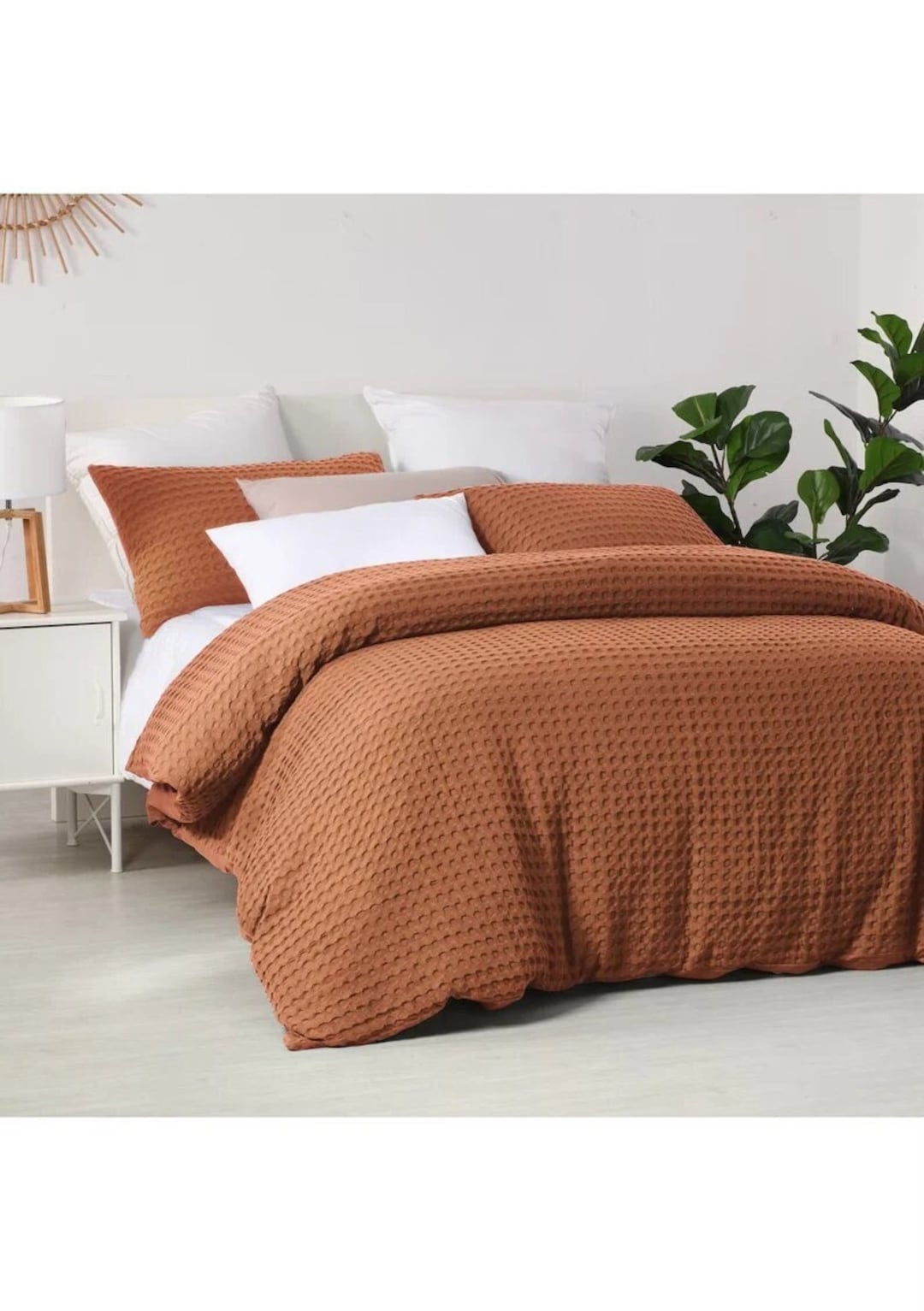 Rust Waffle Duvet Cover 100 Cotton Duvet Cover 3 Pcs Waffle Bedding