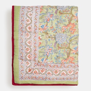 Comforter Quilt Hand Block Printed Cotton Cloth Quilted Throw Blanket Cover for Couch and Bed Lap Bedding Coverlet Oversized Quilt