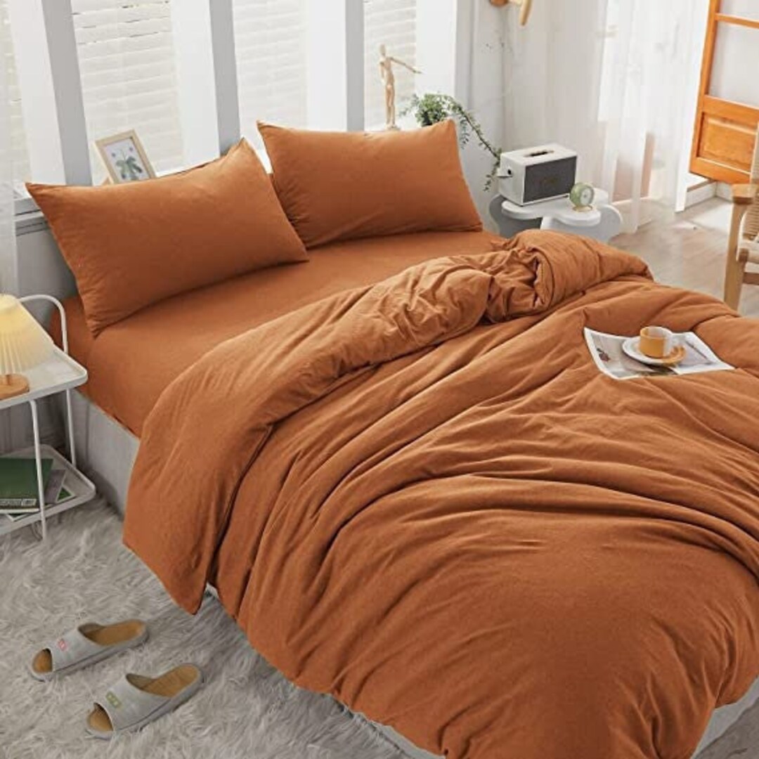 3 Pcs Burnt Orange Duvet Cover Queen Jersey Knit Cotton Duvet Etsy