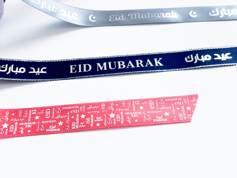 Eid Mubarak Ribbon Light Pink Satin With White Typography Islamic ...