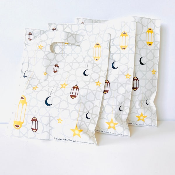 Goodie Bags with Crescent, Stars and Lantern Pattern Islamic Goodie Bags Ramadan Treat bag Eid Goodie Bags Muslim Goodie bags (60 Bags)