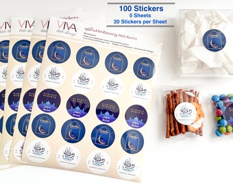 100 Ramadan Mubarak Circle Stickers Sheets  Rounded Ramadan Mubarak Stickers Ramadan Goodie bags Islamic Ramadan Mubarak Stickers 1.5''
