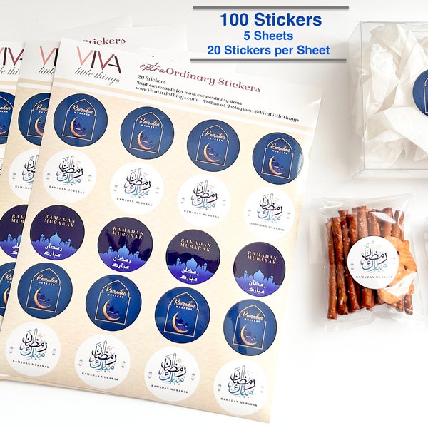 100 Ramadan Mubarak Circle Stickers Sheets  Rounded Ramadan Mubarak Stickers Ramadan Goodie bags Islamic Ramadan Mubarak Stickers 1.5''