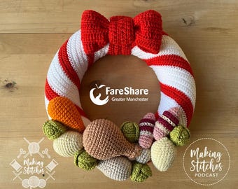 Guirlanda de Natal de crochê com amigurumi para jantar de Natal/Padrão/PDF/Termos do Reino Unido/Arrecadação de fundos para a instituição de caridade FareShare Greater Manchester