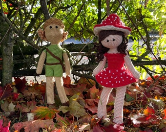 Paquete de 2 patrones de crochet amigurumi descargables para las muñecas Agatha the Fly Agaric Mushroom y Oakley the Acorn Tree Sprite