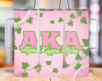 AKA Sorority Tumbler with Handle: Alpha Kappa Alpha 20oz Insulated Travel Mug