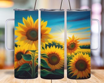 Sonnenblumenfeld Becher: 20 Unzen Thermobecher mit Griff