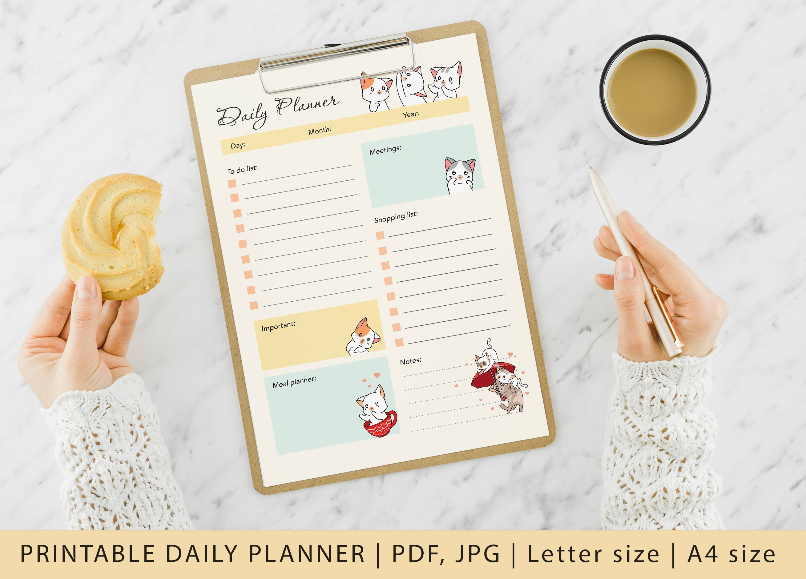 Printable Daily Planner Kittens Kawaii Cats Daily - Etsy