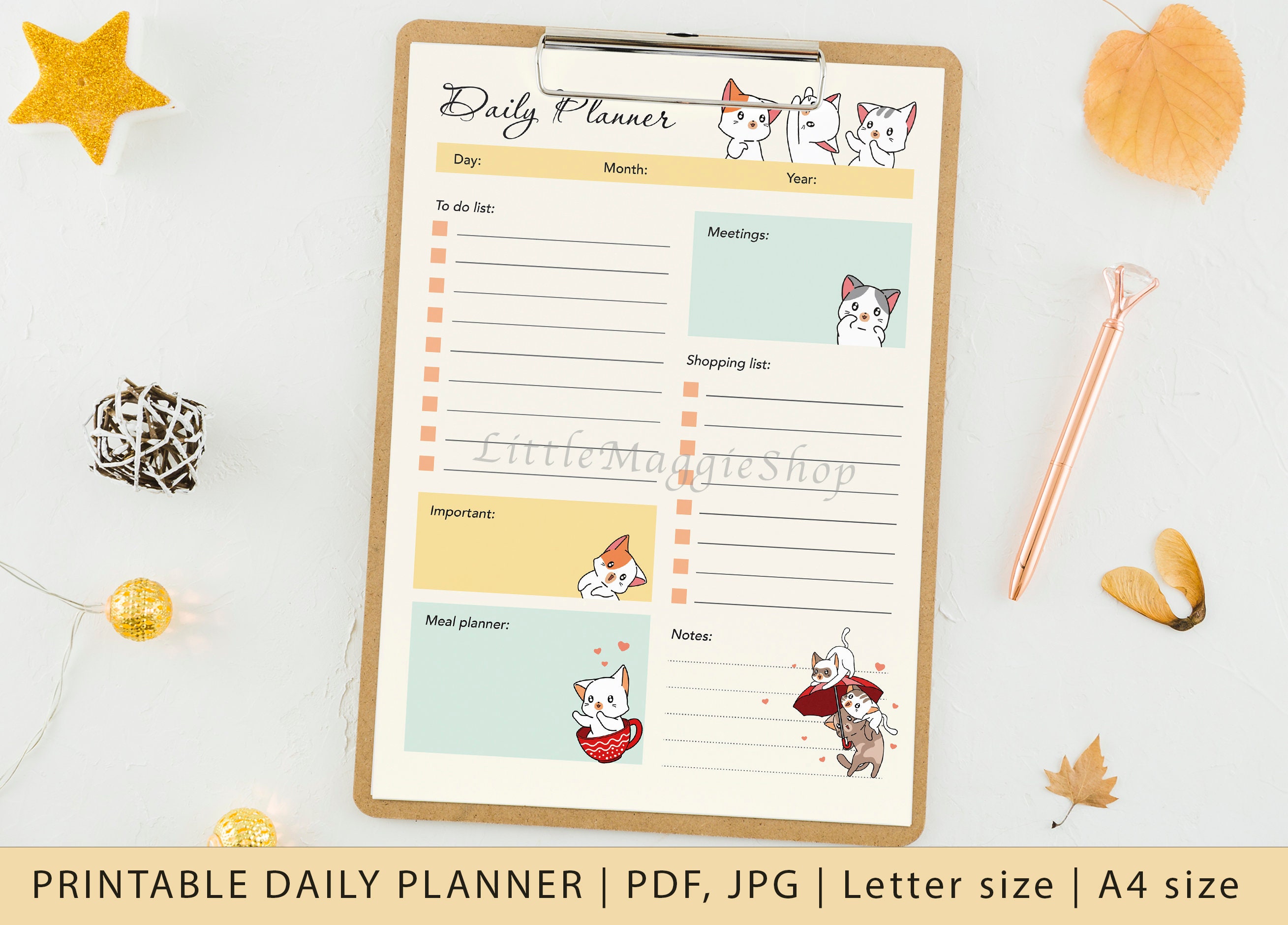 Printable Daily Planner Kittens Kawaii Cats Daily - Etsy