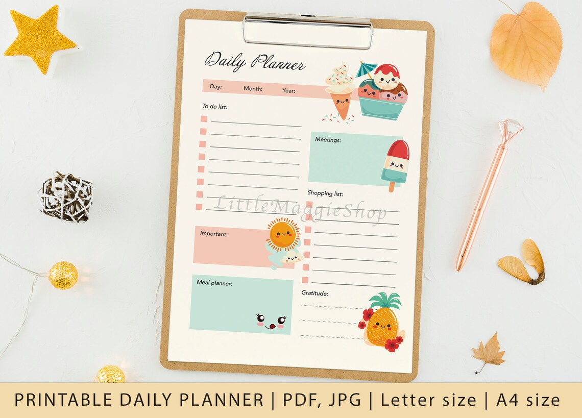 Printable Daily Planner Kawaii Cute Planner Printable to Do List Daily ...