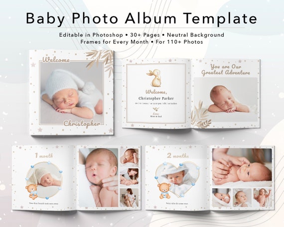 Baby Photo Album Template Photoshop Baby Boy Baby Girl First Year Photo  Album 1212 Instant Download PSD File Instructions 