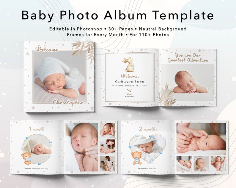 Baby's First Year Photo Album Template: 12x12