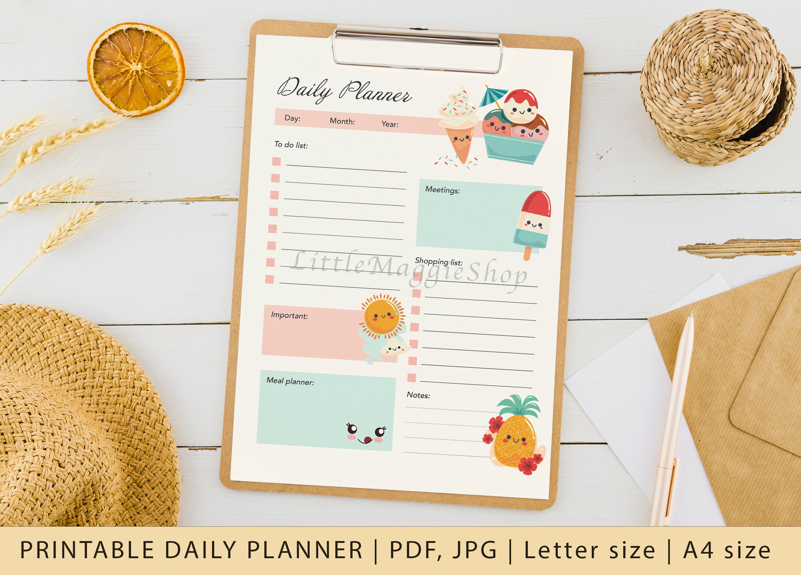 Printable Daily Planner Kawaii Cute Planner Printable To Etsy