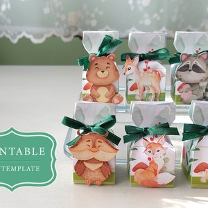 Favour Box Printable Template, Party Box, Favor Box, Children Birthday, Animals Theme, Forest Animals, Jungle Animals, Sweets Bag, Treat Box