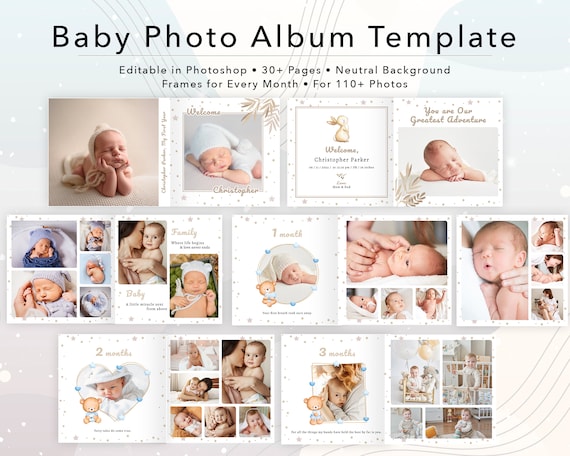 Baby Album Template for Photographers Baby Photo Book Template Printable  Album Template for Photoshop Newborn Baby Album 