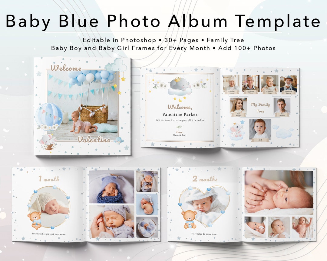 Baby Blue Photo Album Template Baby Boy First Year Photo
