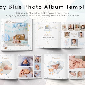 Baby Blue Photo Album Template: First Year (12x12&quot; PSD File)
