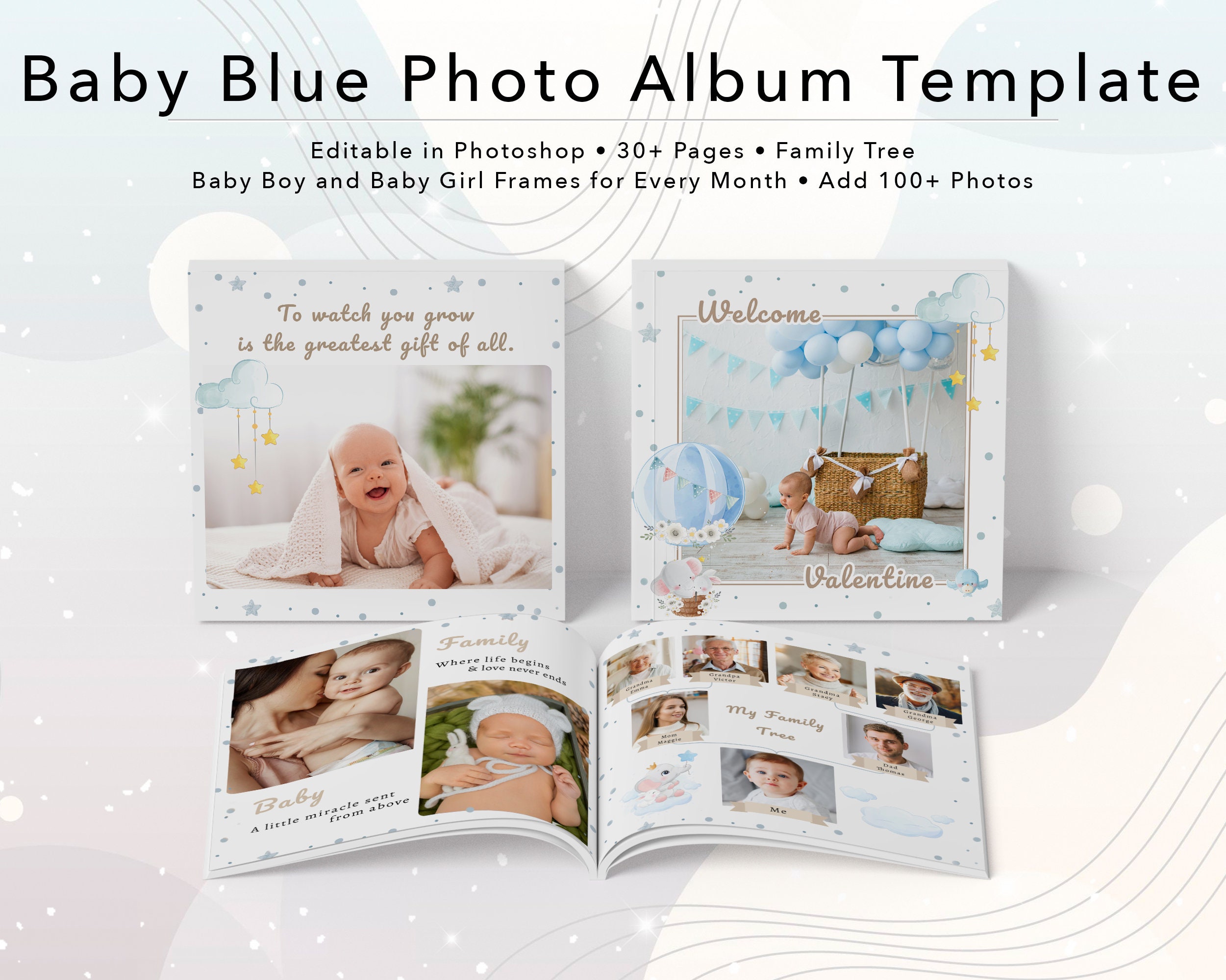 Baby Blue Photo Album Template Baby Boy First Year Photo