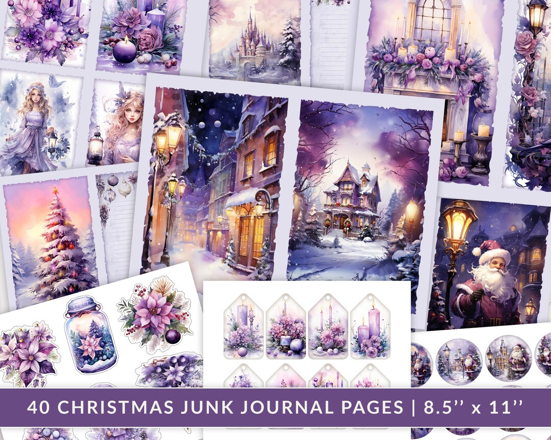 Purple Christmas Junk Journal Kit: 40 Page Printable Paper (digital ...