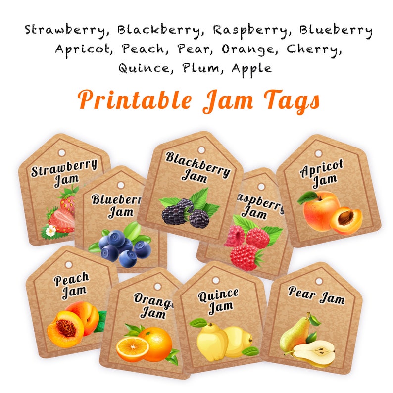 Printable Jam Tags - Printable Jam Labels for Your Homemade Jam - PDF Digital Download - Etsy