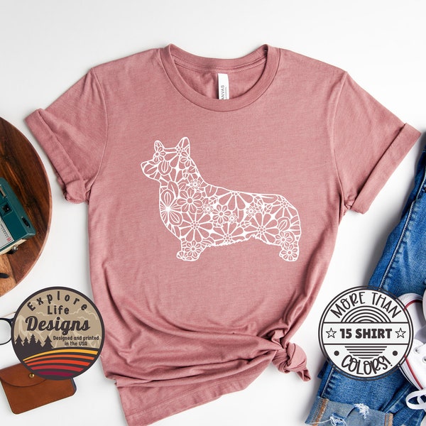 Corgi Shirt, Floral Corgi Tshirt, Corgi Gifts, Corgi Mom, Crazy Corgi Lady, Corgi Dog Gifts, Corgi Dog Mama, Mandala Corgi Tee, Corgi Lover