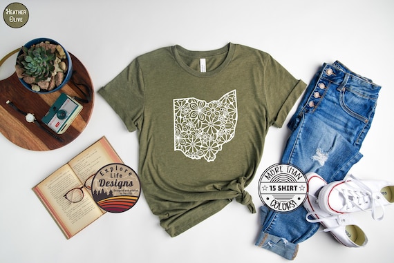 Ohio Shirt, Floral Ohio Tshirt, Floral OH Tee, Columbus, Cleveland, Cincinnati, Ohio Gifts, Explore Ohio, Flowers, State OH Home Lover Tee