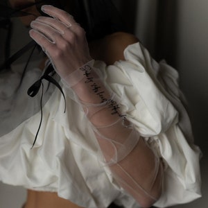 Elegant Extra Long Sheer Wedding Gloves – Ivory Mesh Lace Gloves for Bride, Bohemian Bridal Mittens, Bridal Handwear, Bride to Be