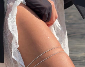 Ensemble de jarretelles de mariée en cristal argenté - Jarretière minimaliste + jetée, jarretière de mariage élégante pour la mariée, accessoire scintillant