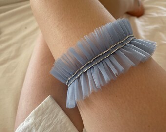 Pastel blue wedding garter, Wedding accessories, Toss leg garter, Getting ready accessories, Elegant bridal garter, Blue garter for bride