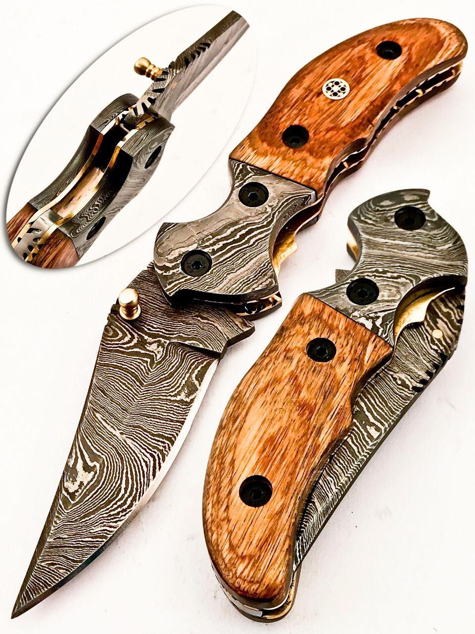 Hand Made Damascus Steel Folding Knife/Pocket Knife/Liner Lock Etsy