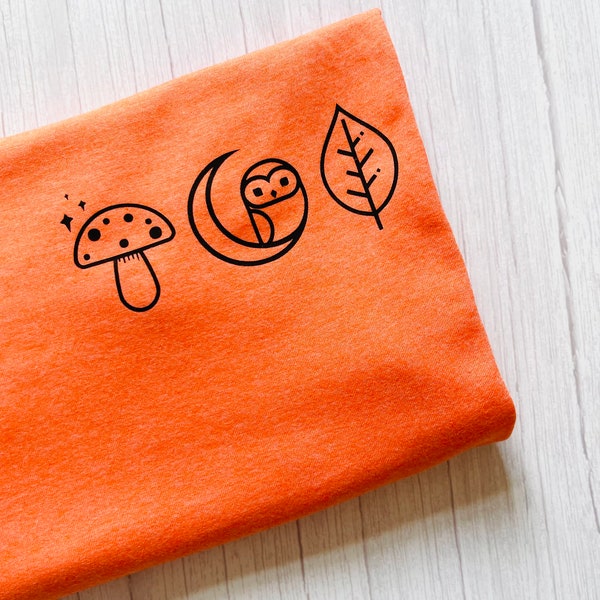 Mushroom, Owl, & Leaf Icon Pocket Print T-Shirt