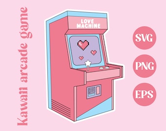 Kawaii arcade game, clip art, Kawaii SVG, illustrazione digitale, uso commerciale, download stampabile, rosa, San Valentino, design adesivo