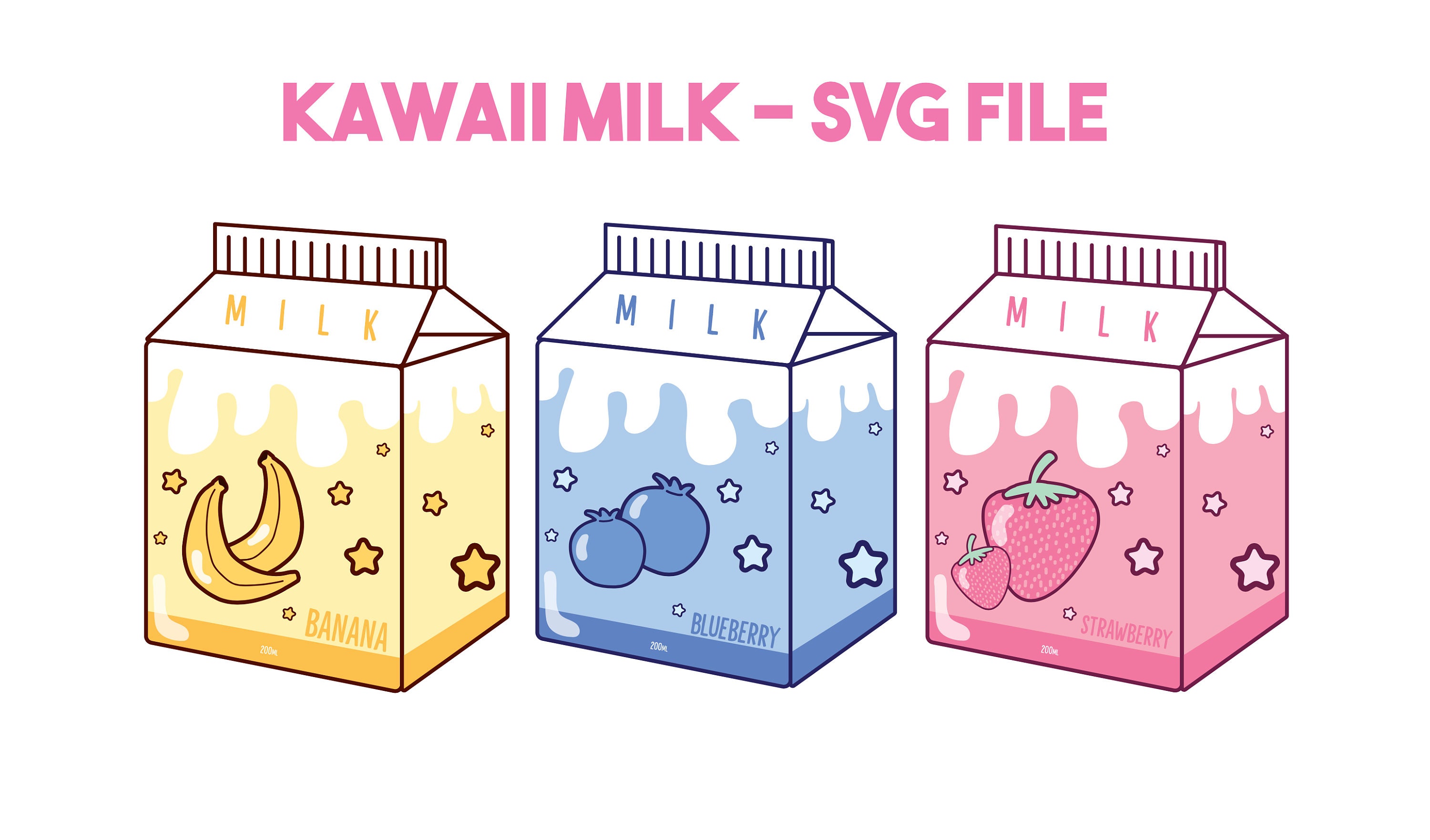 Vecteur de lait kawaii lait de fraise lait de banane clip | Etsy