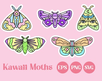 Printable PNG Cute Moth Stickers