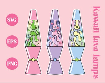 Kawaii Lava Lampe SVG, kommerzielle Nutzung, Aufkleber Design, PNG, EPS, Pastell rosa, niedlich, Clip Art, printable download, Sterne, retro, Illustration